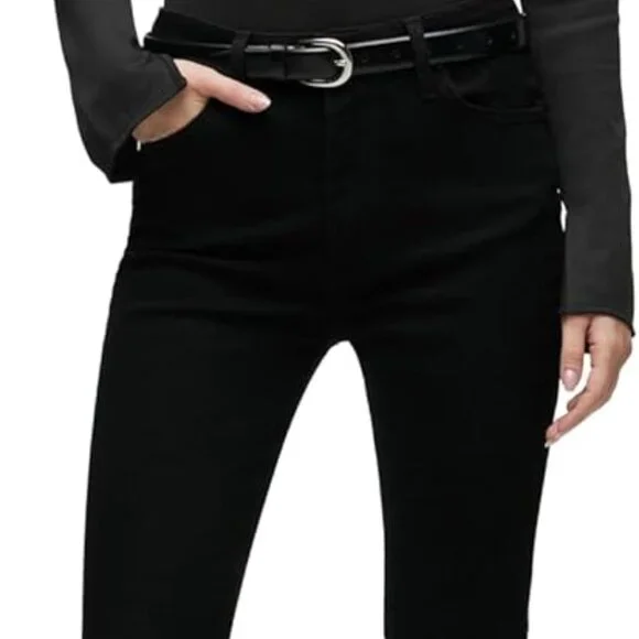 Chic Black High Rise Flare Jean with Five-Pocket Design, Size 25 Beautiful Fit
